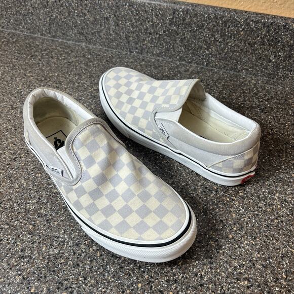 Vans Classic Old Skool Womens Size 8 Gray/White Check Slip On Canvas Casual Shoe - Picture 1 of 11